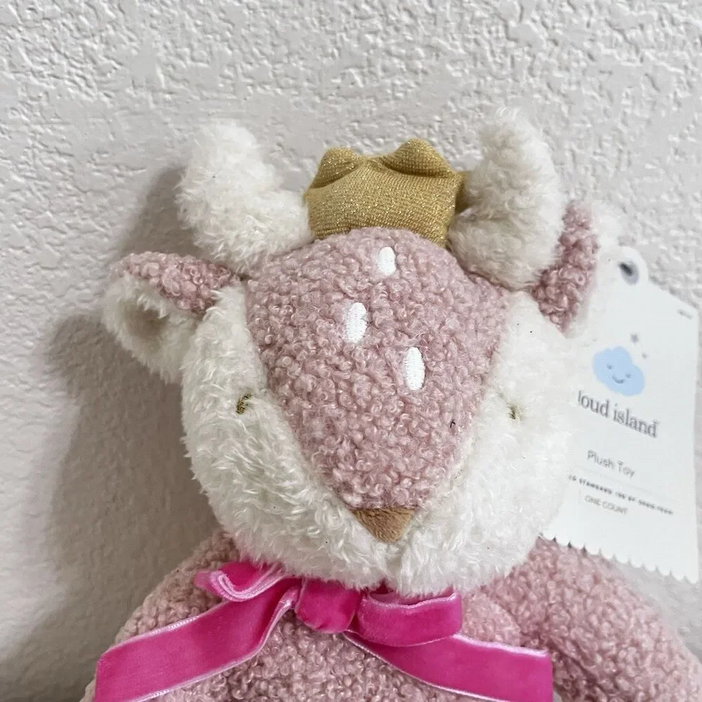 Cloud Island Pink Curly Fur Fawn Deer Plush Lovey with Crown Lovie 12
